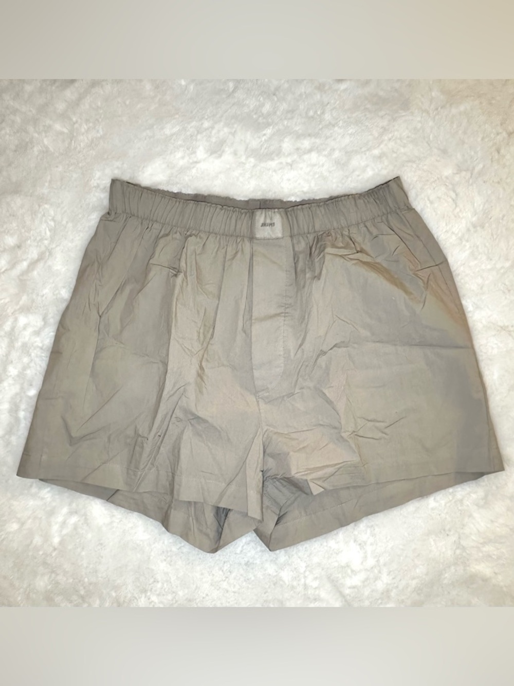 NWOT SKIMS Taupe Gray Cotton Poplin Boxer Shorts Oversize Baggy Lounge Sleep S